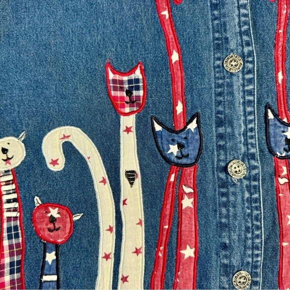 New Directions Vintage Women’s Denim Cat Lady Patriotic Sleeveless top Size M - Picture 8 of 13